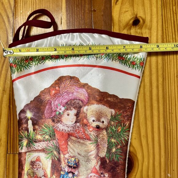 Vintage Satin Christmas Stocking Victorian Style Teddy Santa Horse Giordano 18” - Picture 4 of 13
